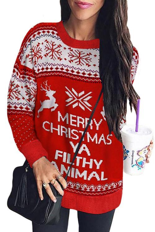 Red Merry Christmas Animal Reindeer Christmas Sweater