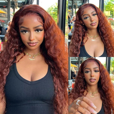 Reddish Brown Water Wave 13x4 Lace Front Wigs Human Hair for Women