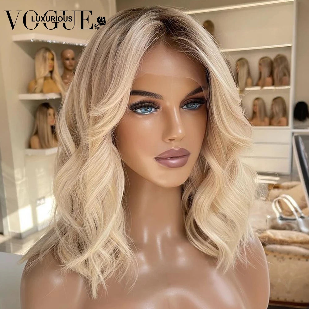 Ombre Ash Blonde Colored Loose Body Wave Wigs Brazilian Virgin Human