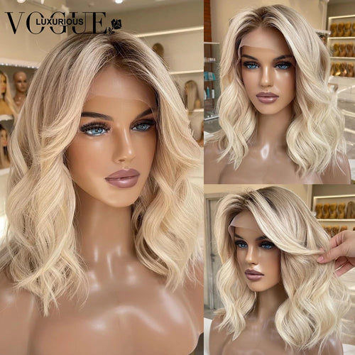 Ombre Ash Blonde Colored Loose Body Wave Wigs Brazilian Virgin Human