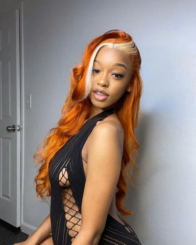 Orange Ginger Wig with 613 Blonde Highlight 13x4 Transparent Lace