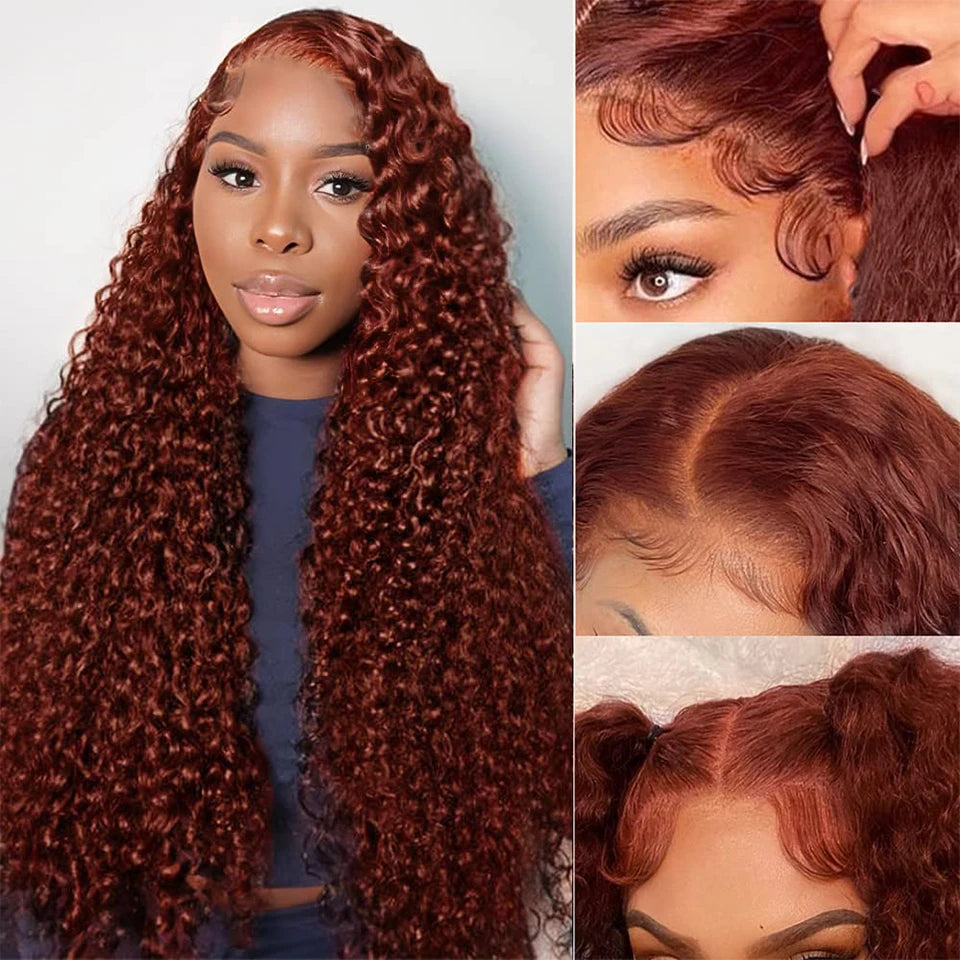 Reddish Brown Deep Wave 13x6 HD Lace Frontal Wig Remy Pre Plucked