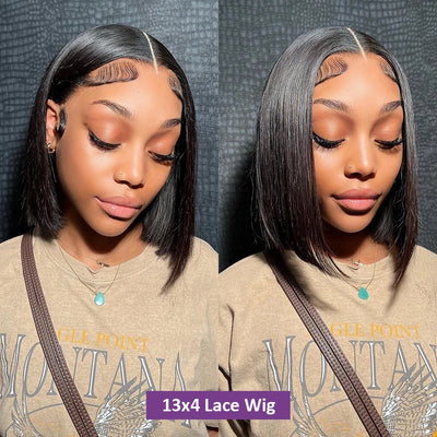 13x4 Transparent Bob Human Hair Wig 180% Brazilian Remy 10 12 Inch