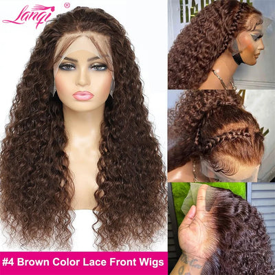 Deep Wave Wigs Chocolate Brown Lace Frontal Wigs Peruvian Remy Human