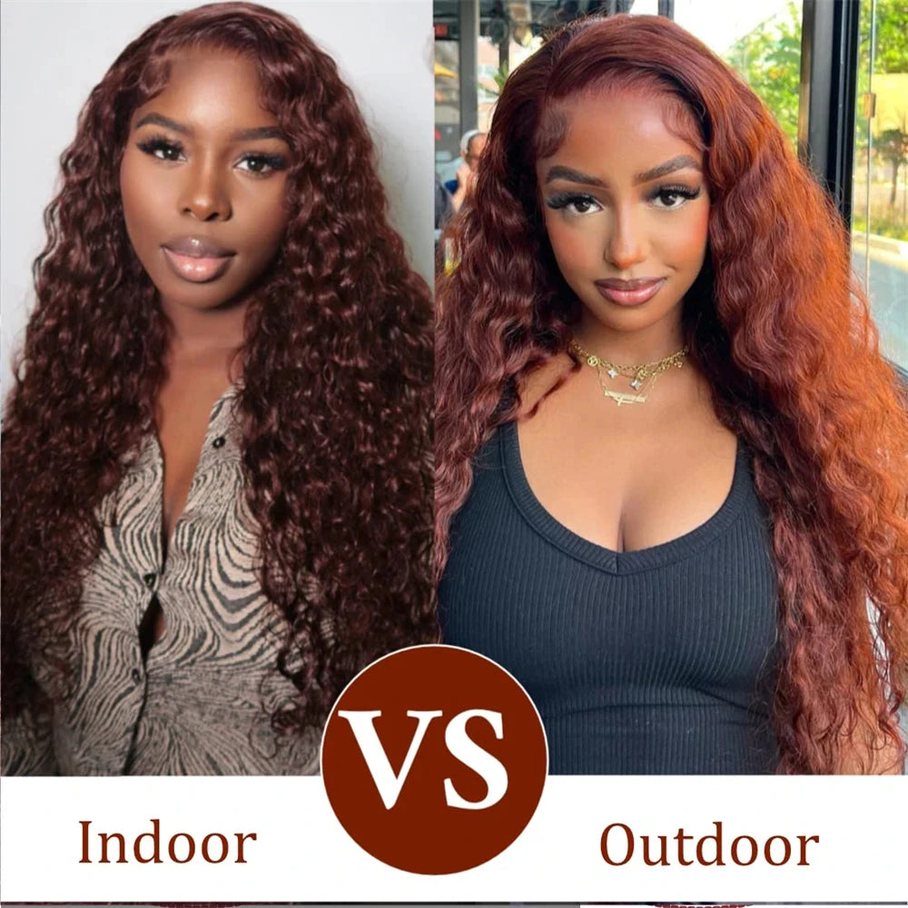 Reddish Brown Water Wave 13x4 Lace Front Wigs Human Hair for Women