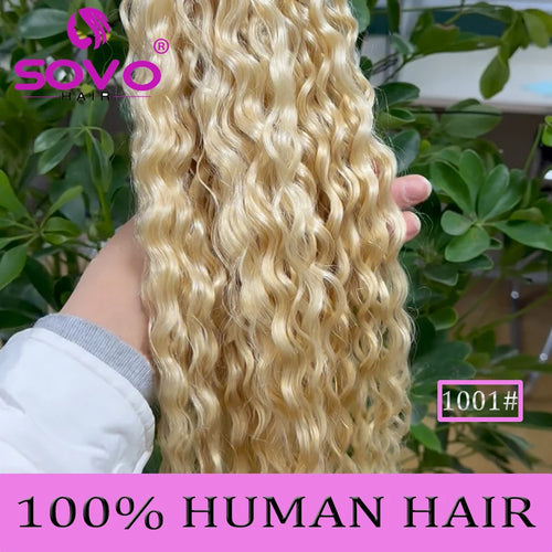 SOVO V Tip Hair Extensions Water Wave Hot Fusion Vtip Ombre Medium