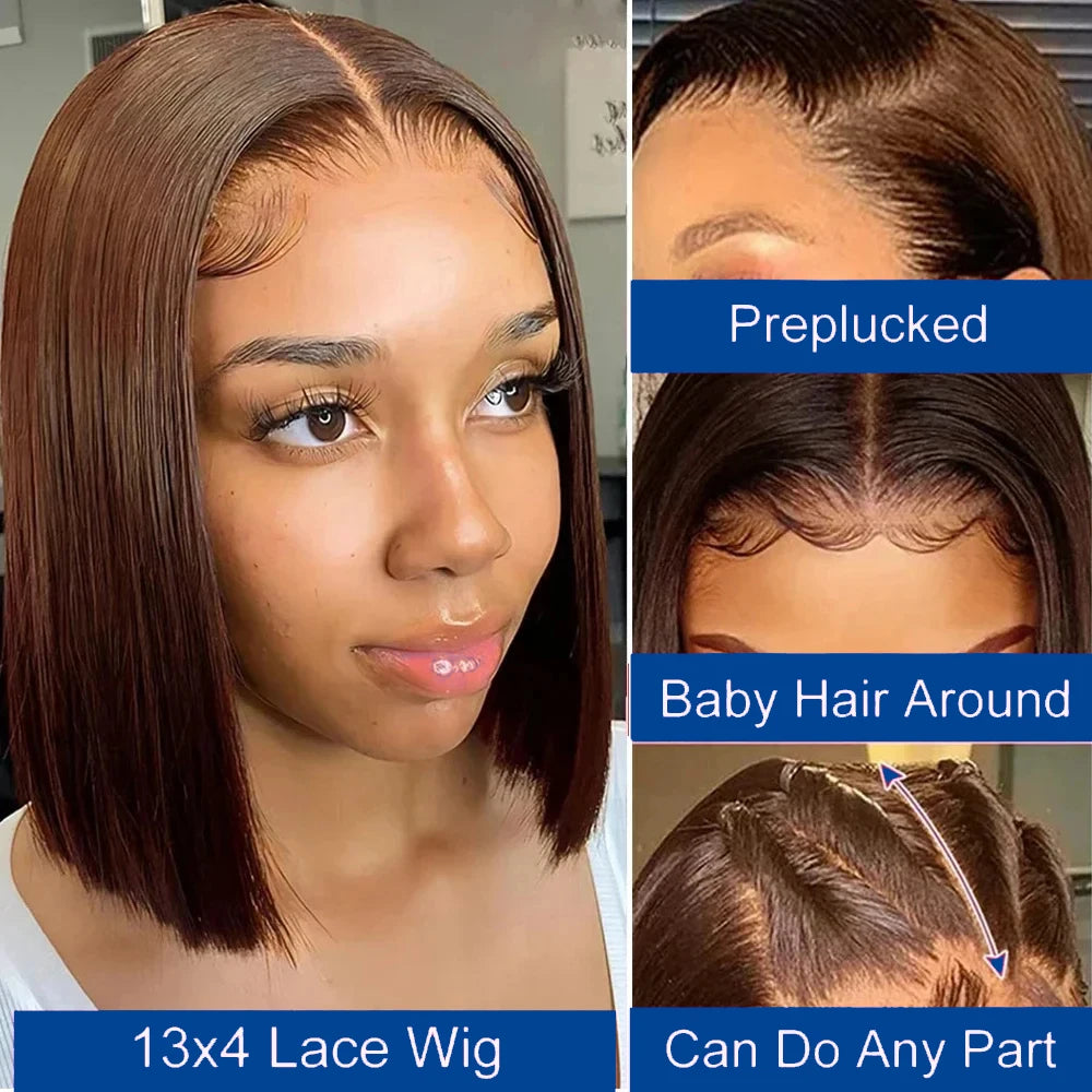 13x4 Short Bob Wigs Human Hair Straight Transparent Lace Front Human