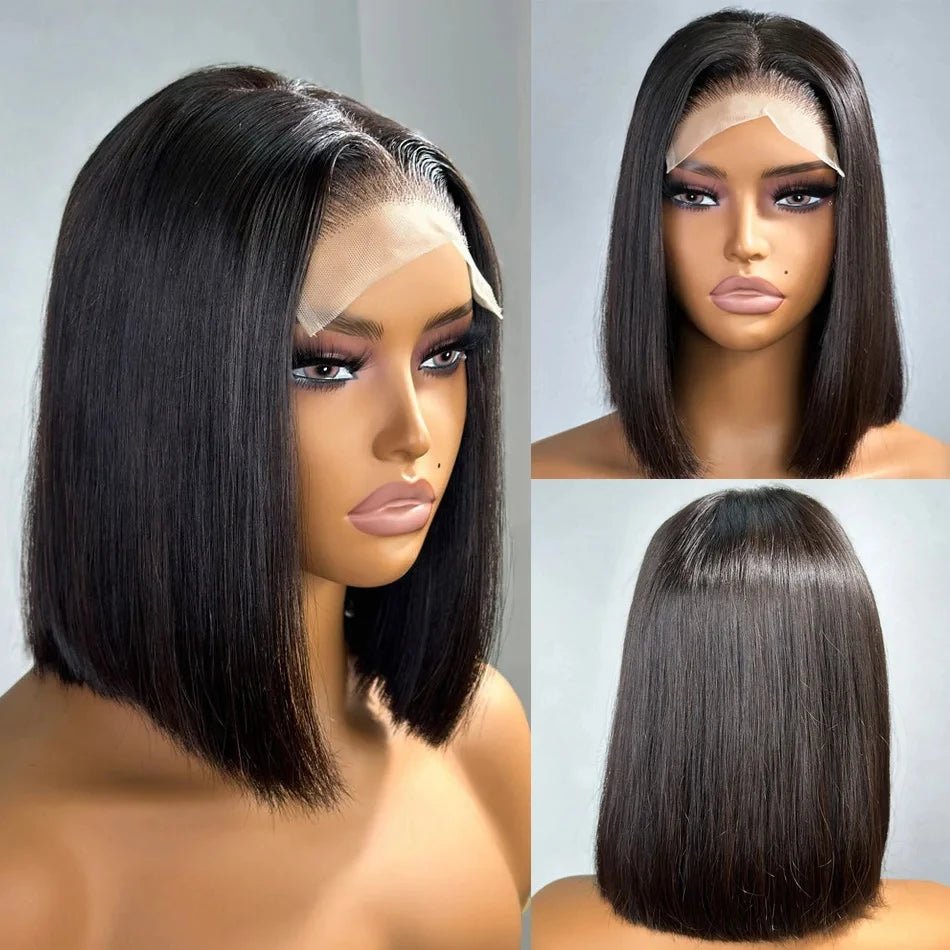 4x4 Short Bob Wigs Brazilian Remy Transparent Bob Human Hair Wigs 13X4