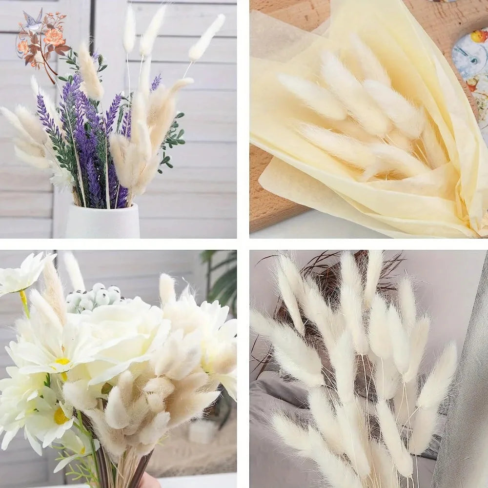 60Pcs Fluffy Bunny Rabbit Tails Grass Bouquet Boho Home Vase Decor