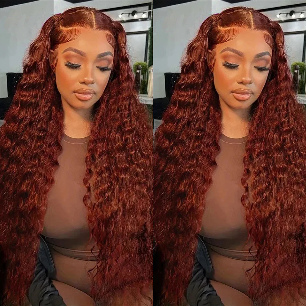 Reddish Brown Water Wave 13x4 Lace Front Wigs Human Hair for Women