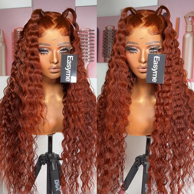 Reddish Brown Deep Wave 13x6 HD Lace Frontal Wig Remy Pre Plucked