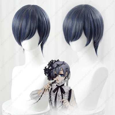 Anime Ciel Phantomhive Cosplay Wig 30cm Short Blue Grey Mixed Color