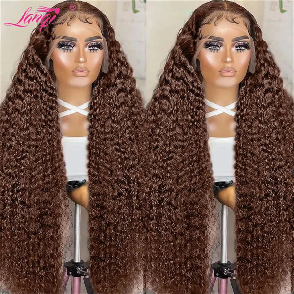 Deep Wave Wigs Chocolate Brown Lace Frontal Wigs Peruvian Remy Human