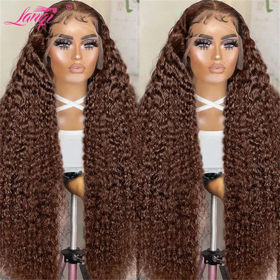 Deep Wave Wigs Chocolate Brown Lace Frontal Wigs Peruvian Remy Human