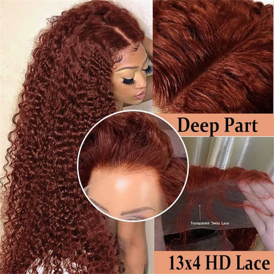 Reddish Brown Deep Wave 13x6 HD Lace Frontal Wig Remy Pre Plucked