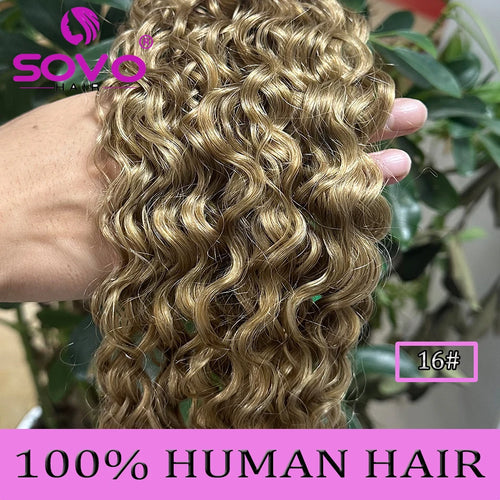 SOVO V Tip Hair Extensions Water Wave Hot Fusion Vtip Ombre Medium