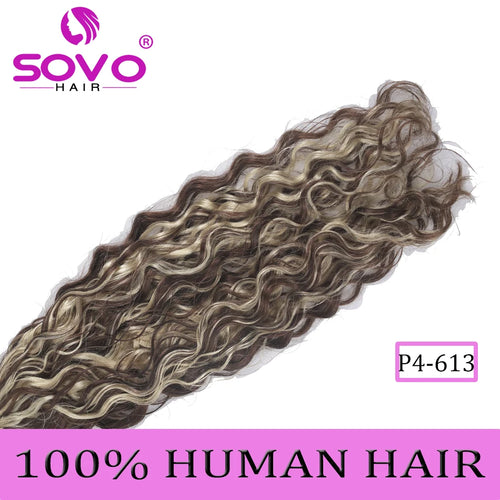 SOVO V Tip Hair Extensions Water Wave Hot Fusion Vtip Ombre Medium