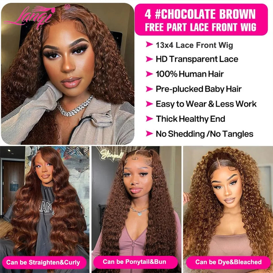 Deep Wave Wigs Chocolate Brown Lace Frontal Wigs Peruvian Remy Human