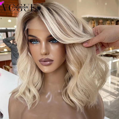 Ombre Ash Blonde Colored Loose Body Wave Wigs Brazilian Virgin Human