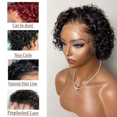 Short Pixie Cut Afro Kinky Curly Wigs Human Hair Brazilian Hair 13x4