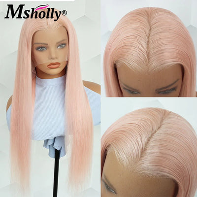 Glueless Pink Straight Wigs Human Hair Preplucked Colored Natural Remy