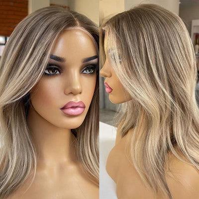 Highlight Lace Frontal Wigs Ombre Brown Blonde 360 Transparent Lace