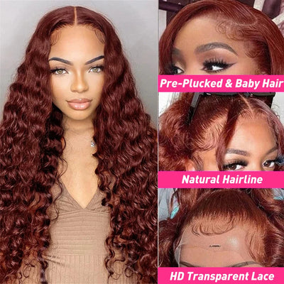 Reddish Brown Water Wave 13x4 Lace Front Wigs Human Hair for Women