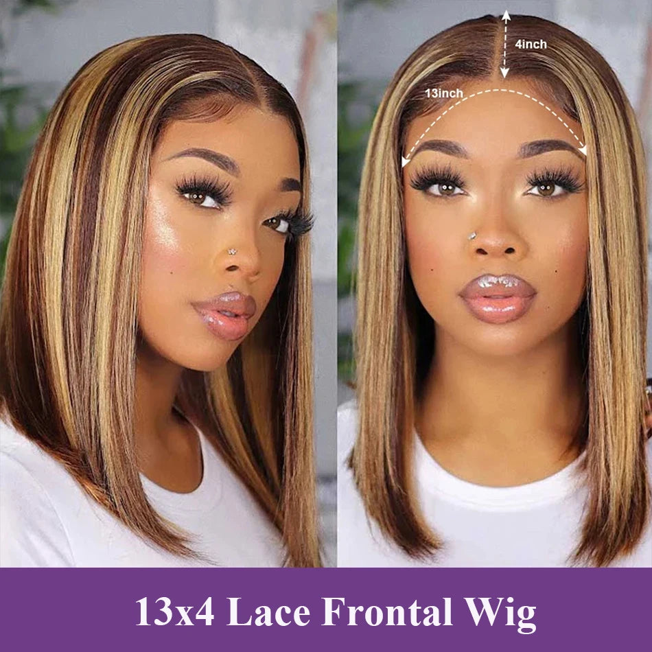 4/27 Highlight Bob Wigs Piano Colored Straight 13x4 Lace Frontal Human