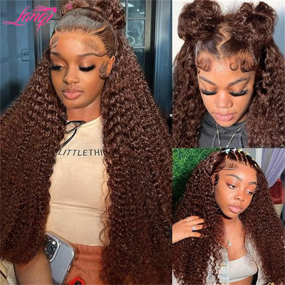 Deep Wave Wigs Chocolate Brown Lace Frontal Wigs Peruvian Remy Human