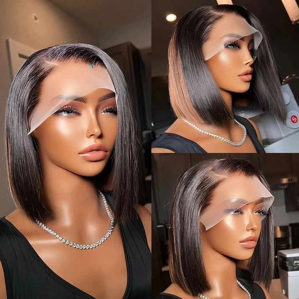 13x4 Transparent Bob Human Hair Wig 180% Brazilian Remy 10 12 Inch