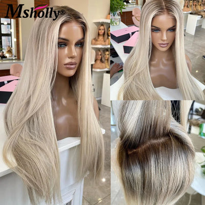 Ombre Ash Blonde Transparent Lace Wigs Human Hair Straight 13x4 Lace