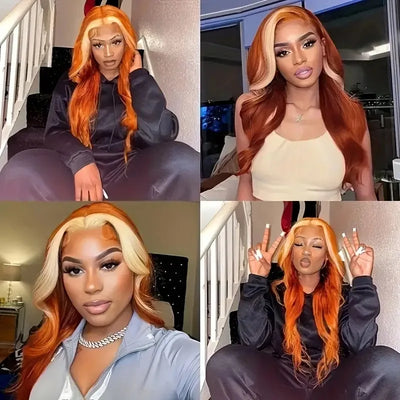 Ginger Orange Wig with Blonde Highlight 13x6 13x4 Transparent Lace