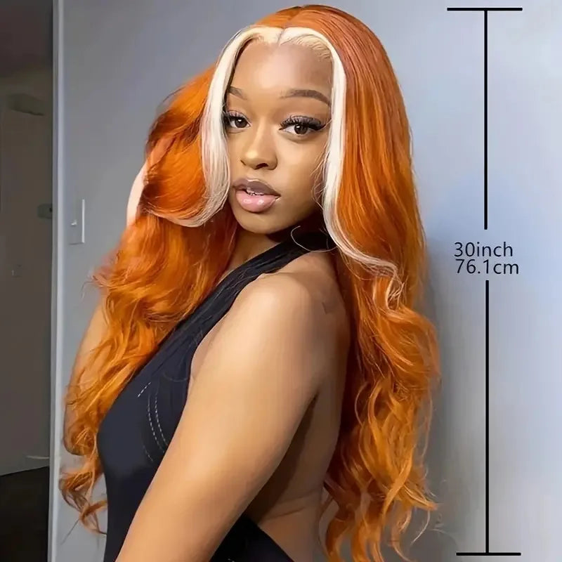 Orange Ginger Wig with 613 Blonde Highlight 13x4 Transparent Lace