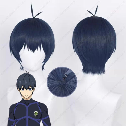 Anime Isagi Yoichi Cosplay Wig 28cm Dark Blue Short Wigs Heat