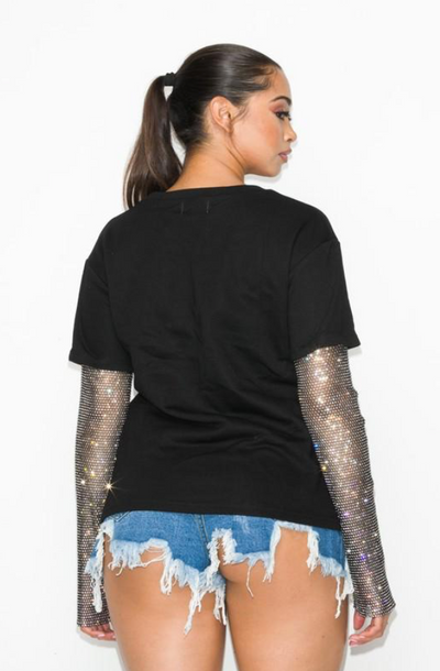 Elena- Sequin Sleeve T-Shirt