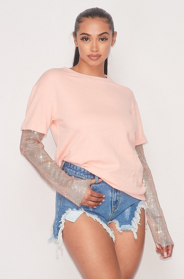 Elena- Sequin Sleeve T-Shirt