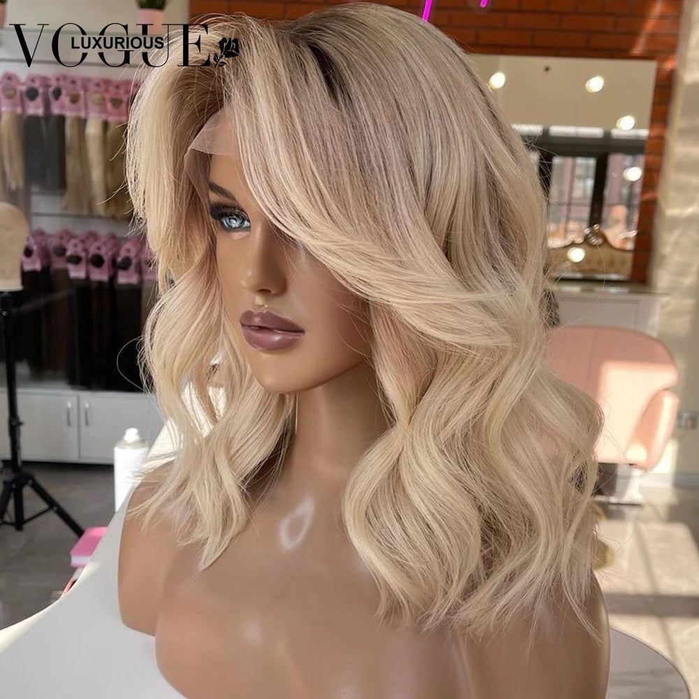 Ombre Ash Blonde Colored Loose Body Wave Wigs Brazilian Virgin Human