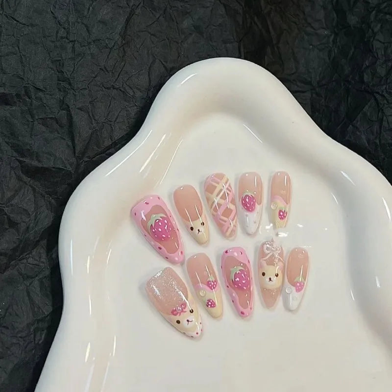 https://buythejoy.com › products › 10pcs-almond-press-on-nails-with-pink-strawberry-bear-design-acrylic-1089742314