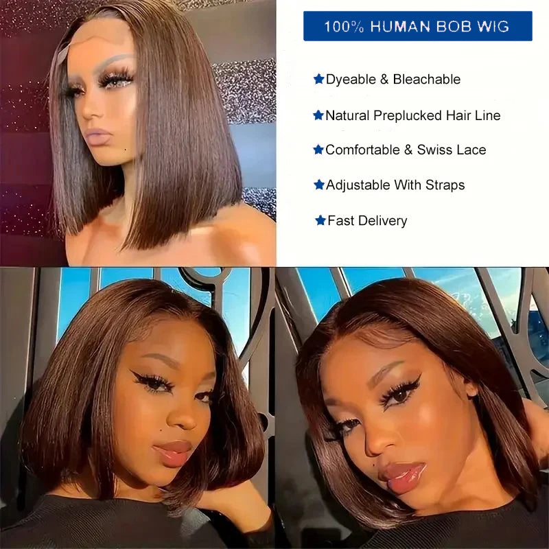 13x4 Short Bob Wigs Human Hair Straight Transparent Lace Front Human