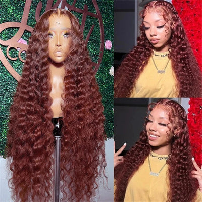 Reddish Brown Water Wave 13x4 Lace Front Wigs Human Hair for Women