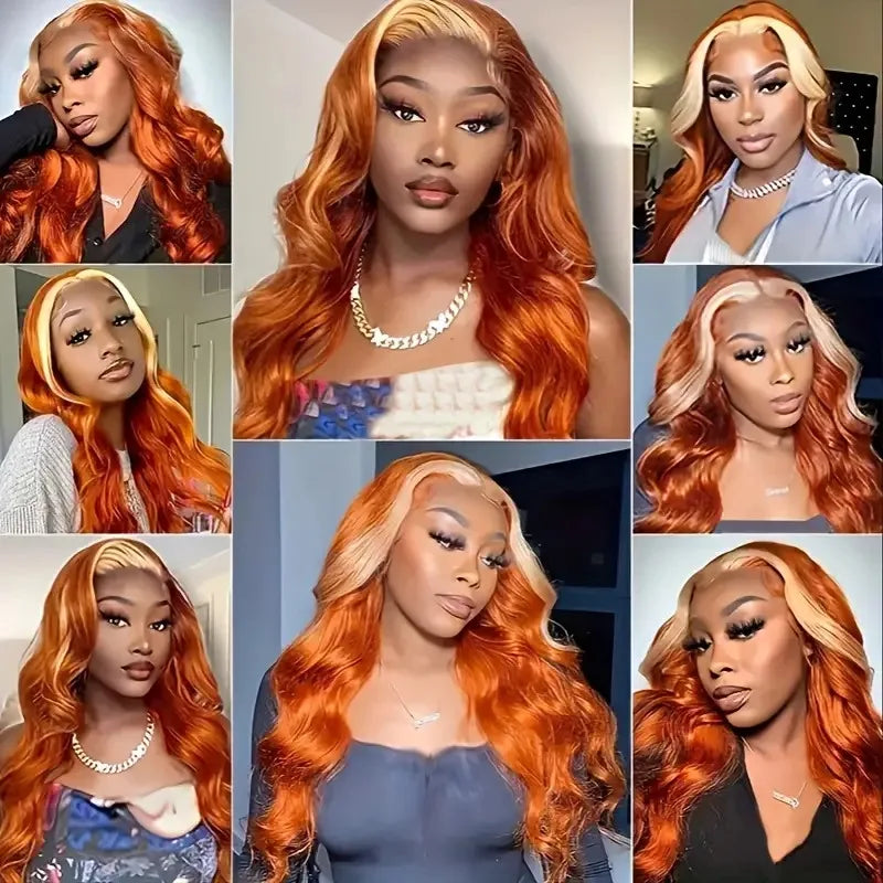 Orange Ginger Wig with 613 Blonde Highlight 13x4 Transparent Lace