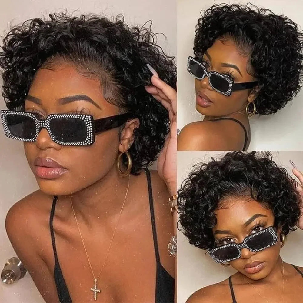 Short Pixie Cut Afro Kinky Curly Wigs Human Hair Brazilian Hair 13x4