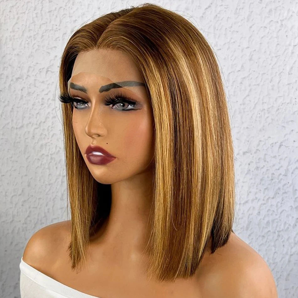 4/27 Highlight Bob Wigs Piano Colored Straight 13x4 Lace Frontal Human