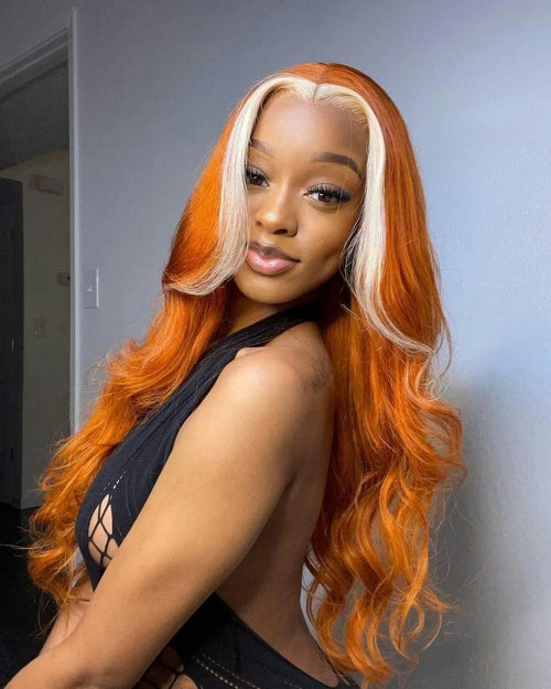 Orange Ginger Wig with 613 Blonde Highlight 13x4 Transparent Lace