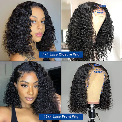 Remy Brazilian Water Wave 150% Density Curly Bob Wig 4×4 HD Lace Front