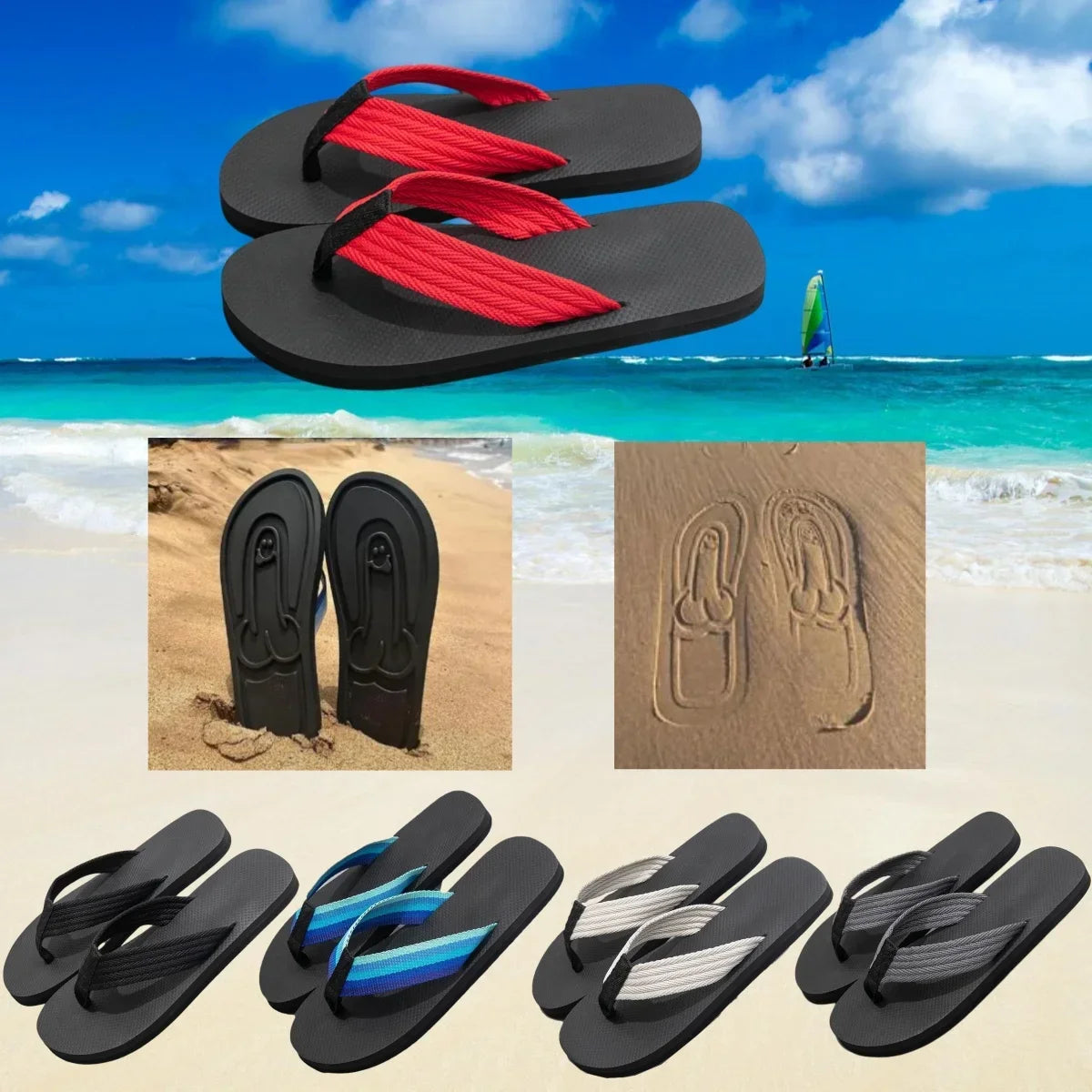 Hidden Penis Flops Spread Hap-Penis Quick- Dry Flip Flops Parody Penis