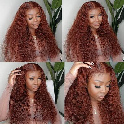 Reddish Brown Deep Wave 13x6 HD Lace Frontal Wig Remy Pre Plucked