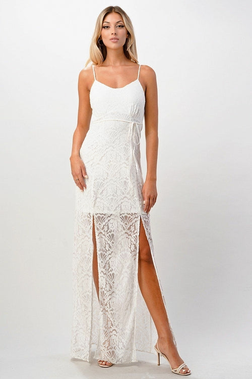 Front Slit Lace Maxi Dress