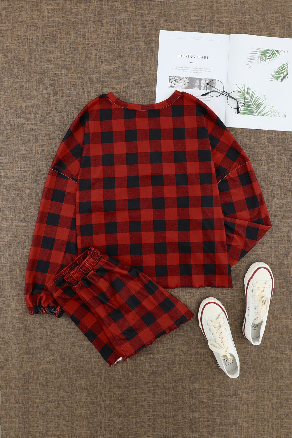 Red Plaid Knit Lounge Set