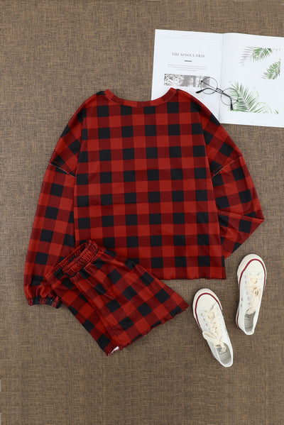 Red Plaid Knit Lounge Set